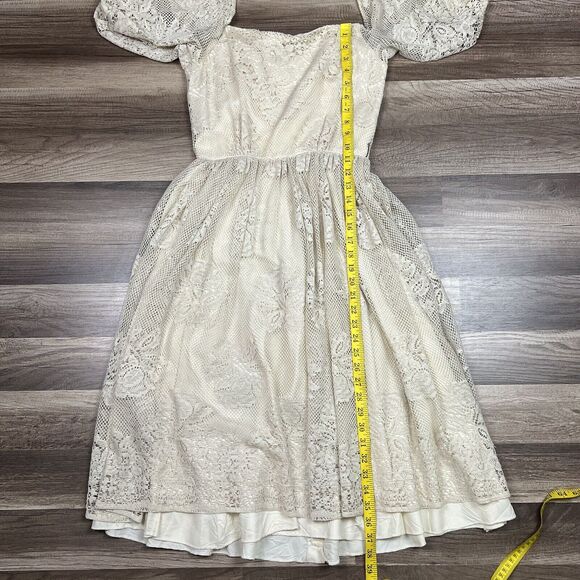 VTG 60’s Lilli Diamond Lace Off The Shoulder Boho Balloon Sleeves Dress Sz M? - Picture 3 of 9